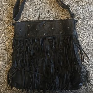 Black Stud Fringe Purse Faux Leather
